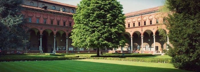 Campus view of Catholic University of the Sacred Heart in Milan, Italy