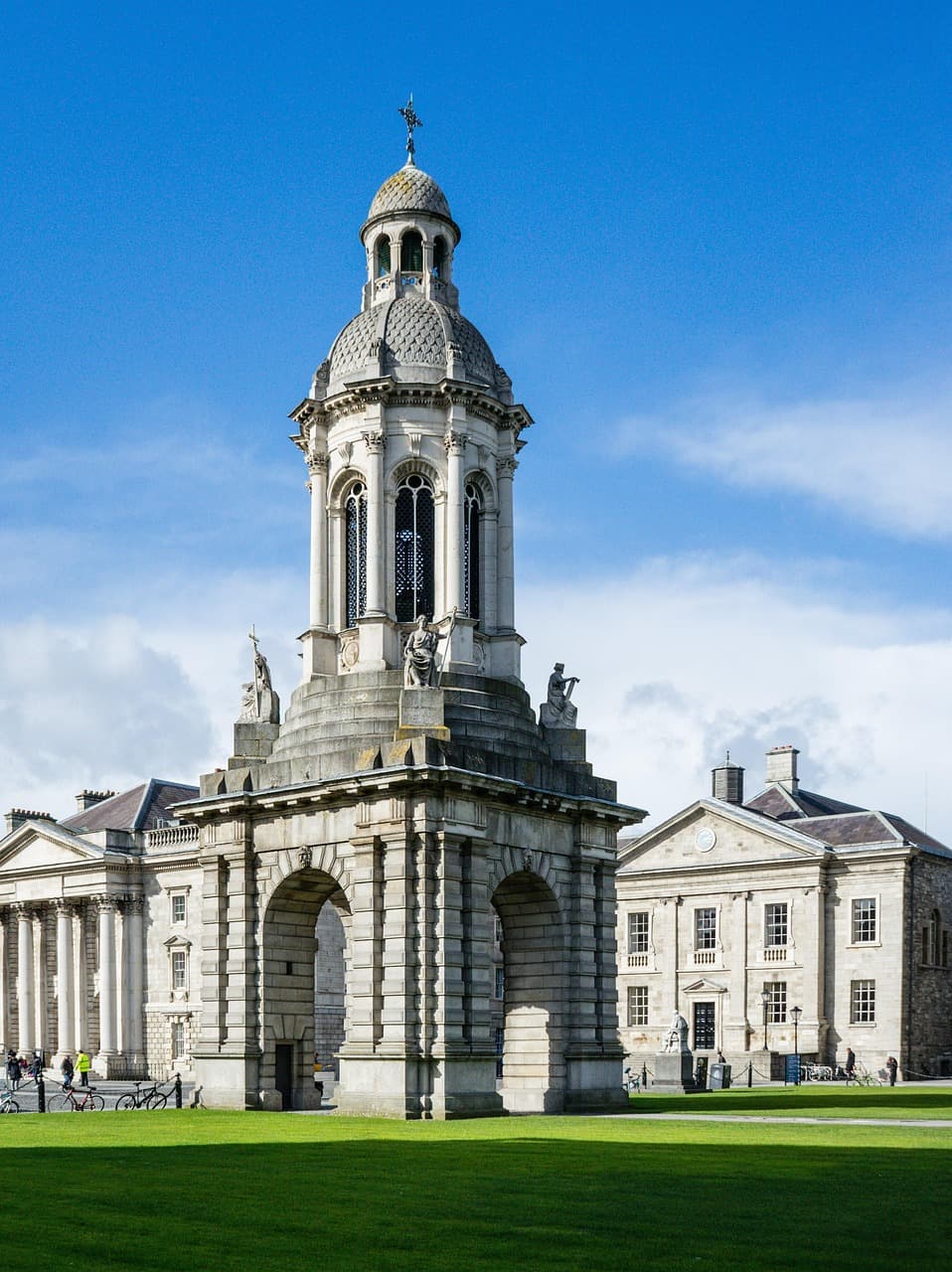 The campanile bell tower in Front Square at Trinity College Dublin