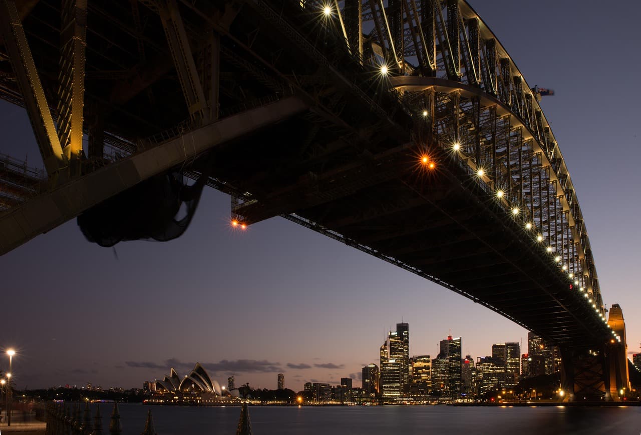 Sydney Harbour Bridge and the Sydney Opera House seen across the harbour